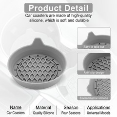 SINGARO Car Cup Holder Coaster, Silicone Insert, Universal Gray