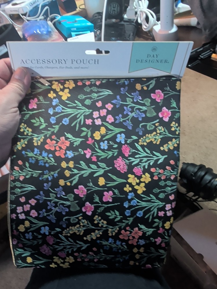 Flower Field Black 11×7.5 Accessory Pouch by Day Designer for Blue Sky