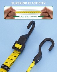 6 Pcs 48 Inch Flat Adjustable Bungee Cords with Hooks, 3X 48 Inch, Yellow