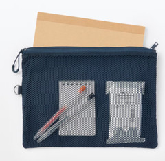 MUJI Polyester Double Zipper Case Large 19 x 27 cm Navy