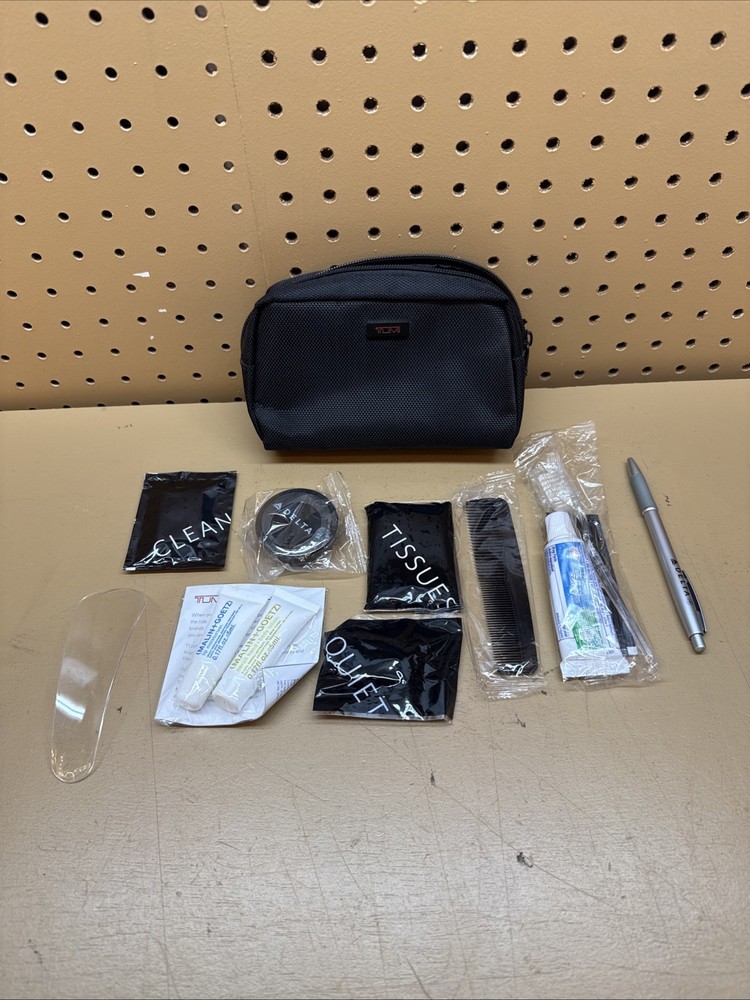 TUMI Bag Black Zip Pouch Travel Case Amenity Kit Delta Toiletries Business