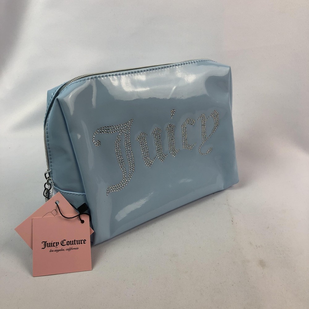 Juicy Couture Light Blue Cosmetic Toiletry Bag Juicy Logo Travel Makeup Zip