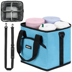 MRINCA Reusable Drink Carrier with Handle – Insulated, Collapsible 4-Cup Blue