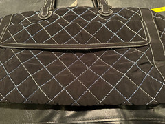 Vera Bradley black microfiber weekender Bag w blue diamond stitching Carry On