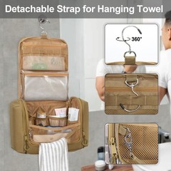 Tactical Hanging Toiletry Bag for Men – Travel Dopp Kit Organizer with Hook, Kha
