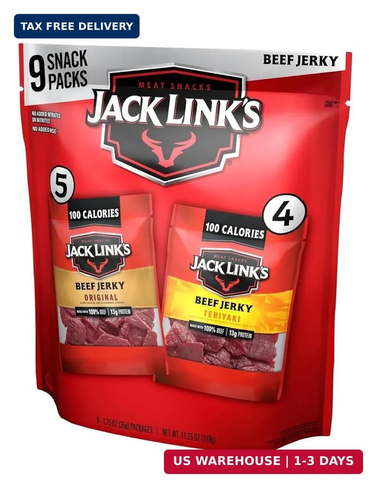 Jack Link&rsquo;s Beef Jerky Variety Pack – Original and Teriyaki – (9 Pack) 1.25 oz B