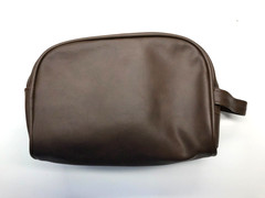 Unbranded Toiletry Bag Travel Pouch Brown Mens Zip Handle Faux Leather