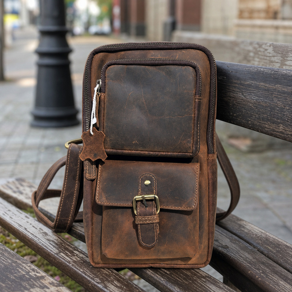 Genuine Leather Sling Bag – Vintage Crossbody Backpack, Unisex Travel Shoulder