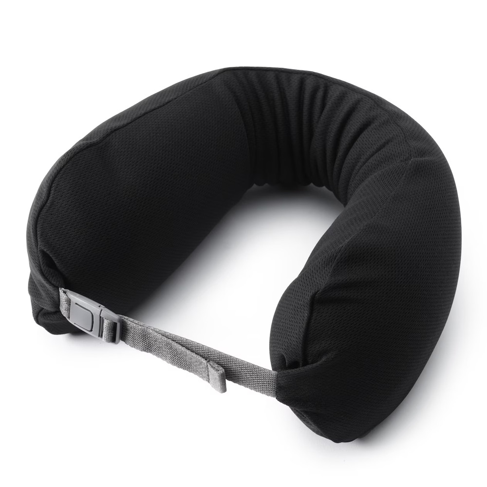 MUJI Contoured Neck Cushion Hourglass Shape Black Approx. 13.5 x 59 cm