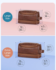 Toiletry Bag for Mens PU Leather Travel Organizer Kit with Hanging Hook, Large W