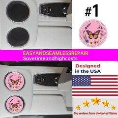 2 Pack Butterfly & Wildflower Car Coasters, 2.75&Prime; Absorbent Silicone Cup Pink