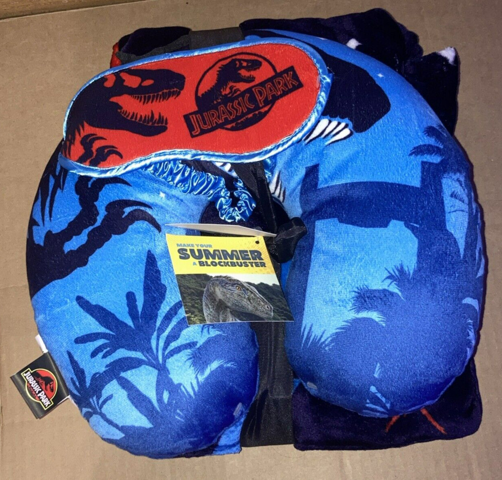 3-Piece Kids&rsquo; Jurassic World Travel Set Neck Pillow Throw Blanket Eye Mask