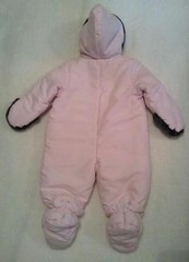 NWT Infant Baby Girls 3-6 Months Snowsuit Pram Bunting Faux Fur Bear & Hood NICE