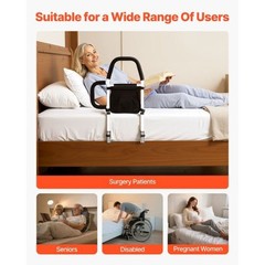 Bed Rail for Elderly, Bedside Assist Rails with Side Handle and PU Handrail, Adj