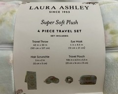 Laura Ashley Super Soft Plush Rosalind Pink Pastel Floral 4 Piece Travel Set NEW