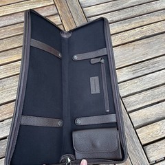 Mark & Graham Graham Leather Tie Case Travel Case Dark Brown Leather Mono Open B