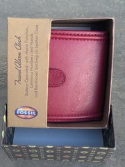 Fossil Travel Classy Red Leather Case New in Box Avaya Company Vintage