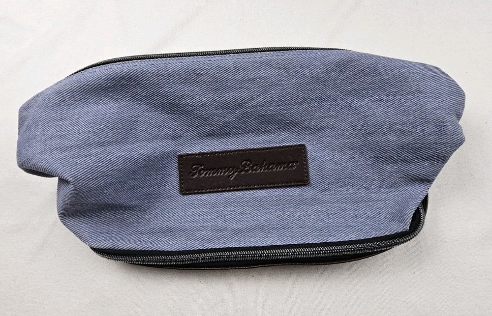 Tommy Bahama Blue Soft Denim Toiletry/Travel Bag Unisex Brown Leather Bottom