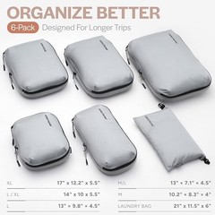 Ultralight Compression Packing Cubes – Lightweight Travel 6-Pack Light Grey