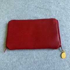 St. Thomas Red Cowhide Leather Travel Pouch Storage Organizer 2 Pocket Zip Side