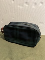 VTG Polo Ralph Lauren Black Watch Plaid Dopp Kit Toiletry Bag Leather Trim 11&Prime;