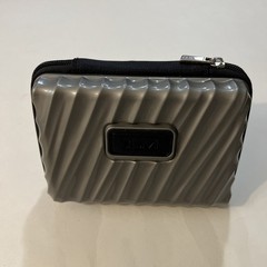 TUMI for Delta Grey Logo Hard Shell Travel Case Zippered Pouch Leather Logo