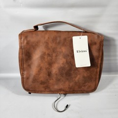 Elviros Hanging Travel Toiletry Bag – 4 Compartment Brown, Zips Closed NEW