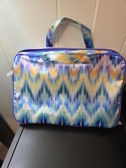 Travel Bag Folding Blue & White Chevron Cosmetic Organizer Nylon