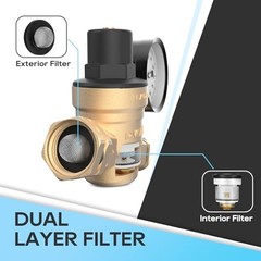 RV Water Pressure Regulator Valve, Brass Lead-Free Adjustable Water Pressure