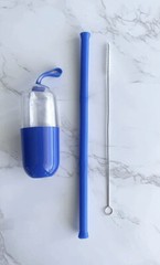 Reusable￼ Silicone Straw W/Case Cleaning Brush Lot Of 3
