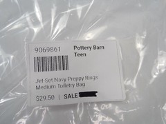 Pottery Barn Jet Set Preppy Rings Medium Toiletry Bag Navy 8x4x5 #9228