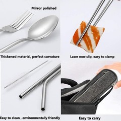 Travel Utensils Set Stainless Steel Reusable Flatware Camping Cutlery Kit