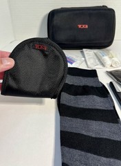 TUMI Delta Airlines Hard Case Shell Black Amenity Toiletry Travel Kit w/7 Items