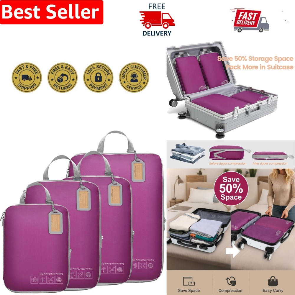 Water-Resistant Compression Packing Cubes for Organized Travel – 4-Piece Set