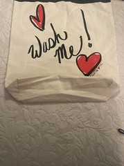 Brighton Canvas Drawstring Travel Laundry Bag WASH ME With Red Hearts 14” x 16”