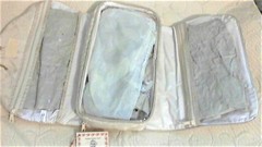 Embossed Fabric Tri Fold Travel Case Large 3 Compart Vinyl Inside Zip NEW Cream