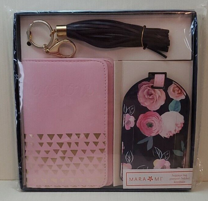 Mara Mi Travel Accessories luggage tag passport holder keychain Navy Pink Gold