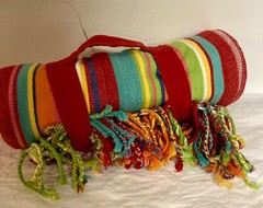 World Market Multicolored Striped Picnic Beach Stadium Blanket Cotton 60X60