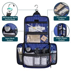 Large Hanging Toiletry Bag 10 Compartments Travel Shaving Organizer Blue