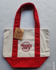 One (1) Trader Joe&rsquo;s Mini Canvas Tote Bag – Creamy Off White and Red