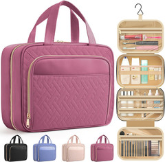 Hanging Travel Toiletry Bag Women Men, Rosewood-Pink, Medium | Waterproof Makeup
