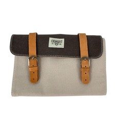 Stanley Roll Dopp Kit Hanging Toiletry Bag Tan Brown Canvas Leather Accents EUC