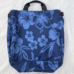 LL Bean Toiletry Bag Blue Floral Tropical Nylon Hanging Travel Kit Organizer