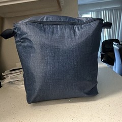 Blue/Gray Zippered Fabric Travel Pouch Bag with Handle, Zip Travel Case