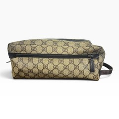 Gucci GG Monogram Canvas Toiletry Bag Brown Travel Dopp Kit Made In Italy Unisex