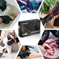 AFYecmy Disposable Nitrile Gloves, Chemical Resistant, Powder Large, Black