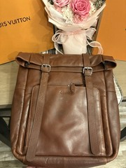 GENICCI Women’s Brown Backpack, Buckle Flap Zip Pockets, Lined, Large