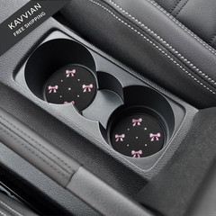 KHGUZ Bling Car Coasters, 2PCS Rhinestone Bow Anti-Slip Vehicle Cup Pink