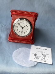 1 Compact Travel Alarm Quartz Clock in Red Leather Zipper Travel Case New #2