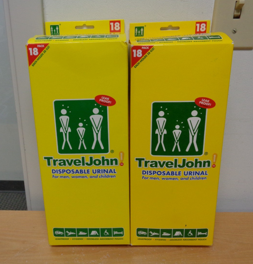 Lot of 2 Traveljohn 66892 18-Pack Disposable Urinals